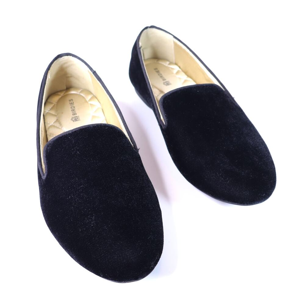 BIRDIES Starling Smoking Loafer Black Velvet Almond Toe Women's 6.5